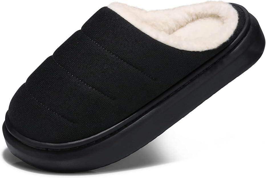 SHIBEVER Slippers for Women Indoor Fuzzy: Slip On Closed Toe Memory Foam House Shoes Comfy Bedroom Slippers Women Black Size 6.5-7
