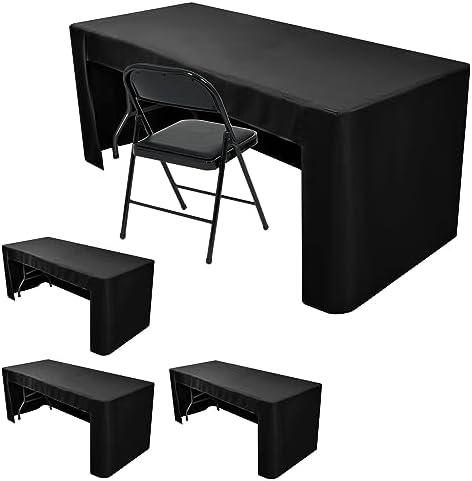 Nasitos 4 Pack 8 foot Black Table Cloth Fitted Trade Show Table Covers for Rectangular Table -Open Back Folding Table Covers Washable and Wrinkle Resistant Table Cloth for Craft Show, Weddings, Events