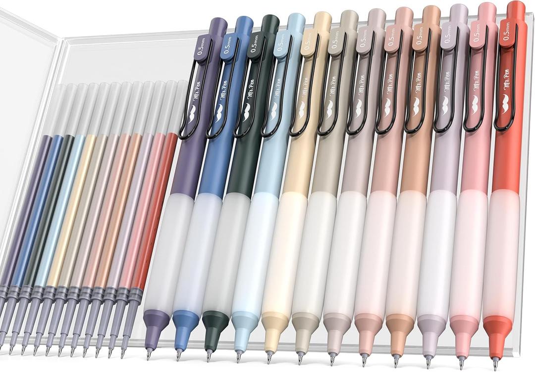 Mr. Pen- Retractable Gel Pens with Case, 12 Pack, Colorful Ink, 12 Refills, Gel Pens Fine Point 0.5mm, Retractable Pens
