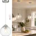 KoKo&Yukina 8" Nickel Globe Pendant Light Ribbed Glass Pendant Lights Kitchen Island Height Adjustable Mid-Century Modern Island Pendant Lights for Dining Room Hallway Entryway Foyer (Bulb Included)