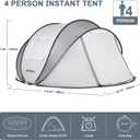 Pop Up Camping Tent, 4 Person Instant Tent Waterproof PU4500mm, Spacious Ventilated Camping Tent with Front Porch, Quick Setup Lightweight Portable for Outdoor Camping Hiking Beach