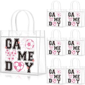 Wesnoy 20 Pcs Pink Bow Soccer Goodie Bags with Handles Reusable Cute Soccer Treat Bags for Team Candy Birthday Party Supplies 8 x 8 x 3.15''