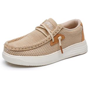 Apakowa Kids Boys Girls Loafers Slip-On Casual Walking Shoes Comfortable & Lightweight (Toddler/Little Kid/Big Kid) (Lightbrown), Size: 5 Big Kid