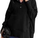 AlvaQ Womens Oversized Sweatshirts Hoodies Fleece Button Neck Sweaters Casual Tops with Pocket Comfy Fall Fashion Outfits Winter Clothes 2025 Black Small