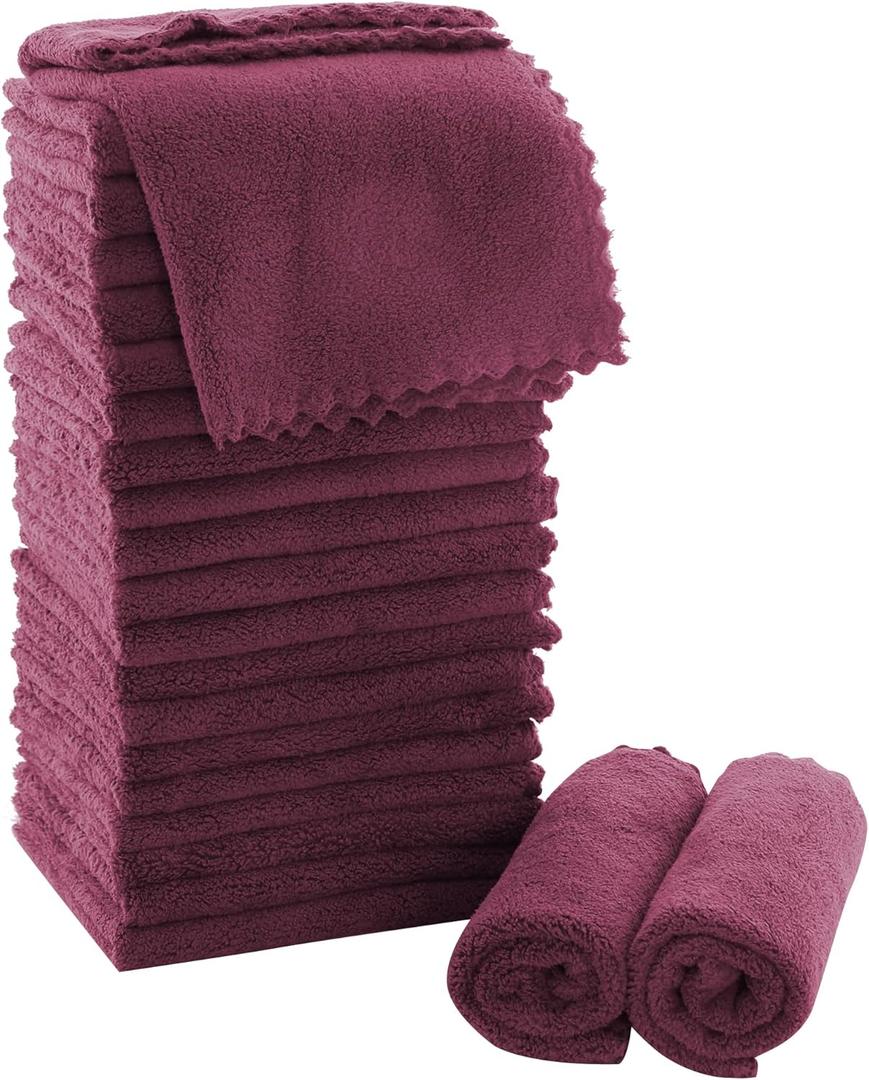 MOONQUEEN Ultra Soft Premium Washcloths Set - 12 x 12 inches - 24 Pack - Quick Drying - Highly Absorbent Coral Velvet Bathroom Wash Clothes - Use as Bath, Spa, Facial, Fingertip Towel (Burgundy)