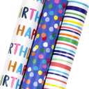 MAYPLUSS Birthday Wrapping Paper Roll - Mini Roll - 17 inch X 120 inch Per roll - Polka dots, Stripes Patterns (42.3 sq.ft.ttl) (Blue)
