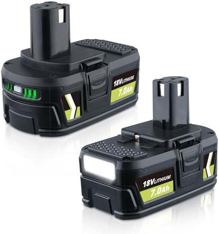 VANTTECH P108 18V 7.0Ah Li-Ion Battery Replacement for Ryobi 18 Volt Battery P107 P108 P102 P103 P104 P105 P109 P122 Cordless Power Tools Packs with LED Indicator 2Packs