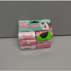 Pet Poop Bag 12 Refill Rolls, 180 Unscented Bags (Pink/White)