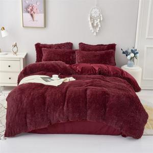 chovy Faux Fur Plush Wine Red Comforter Sets King - Ultra Soft Shaggy Flannel Velvet Fluffy Fuzzy 3PC Bedding Set (Comforter x 1 Pillowcases x 2)