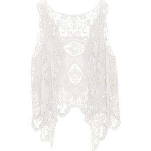 Flygo Women's Open Front Cotton Crochet Lace Boho Hippie Butterfly Vest Cardigan Coverup Sleeveless Irregular Hem (White)