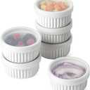 LE TAUCI Ramekins with Silicone Lids, 8 OZ Ceramic Souffl Dishes, Ramekin Bowls for Crme Brle, Dessert, Dips, Oven & Microwave Safe, Set of 6, White