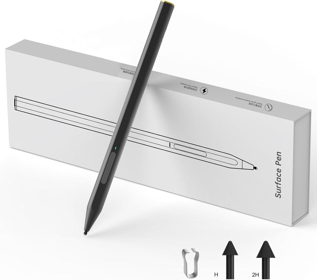Stylus Pen for Microsoft Surface,with 4096 Pressure Sensitivity, Eraser Side Button,Compatible with Surface Pro 12/11/10/9/8/7/7+/6/5/4/X,Surface Go/2/3,Duo/Duo2,Surface Book/2/3,Surface Laptop 1-5 (Back)