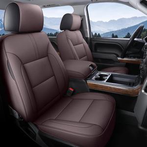 Coverado Chevy Silverado Seat Covers, Leather Car Seat Covers Custom Fit for Chevy Silverado GMC Sierra 2014-2018 1500, 2015-2019 2500HD 3500HD (Full Set, Brown)