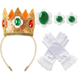 Princess Costume Accessories for Women Crown Headband Clip On Earrings Brooches Gloves Party Dress up (Green)