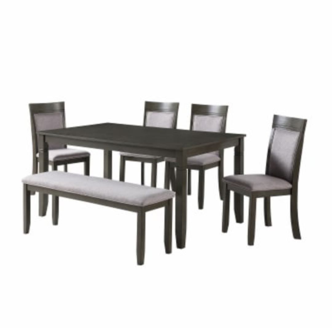 HD Design Palmer Upholstered Dining Set Table: 30"H x 36W x 60"D - Chairs: 37.2"H x 16.9"W x 20.7"D - Bench: 19"H x 48"W x 14.3"D Black