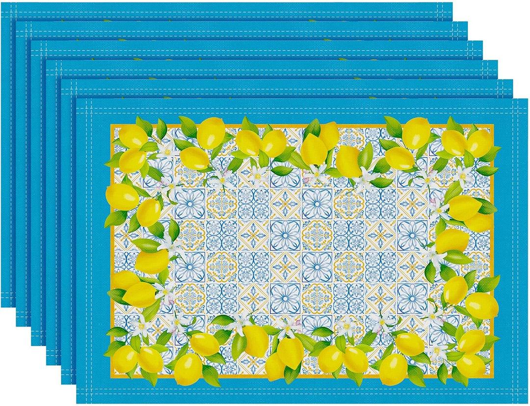 Summer Lemon Placemats Set of 6, 1319 Inch Washable Heat Resistant Cloth Placemats, Non Slip Indoor Outdoor Table Place Mats for Dining Kitchen Party Decoration