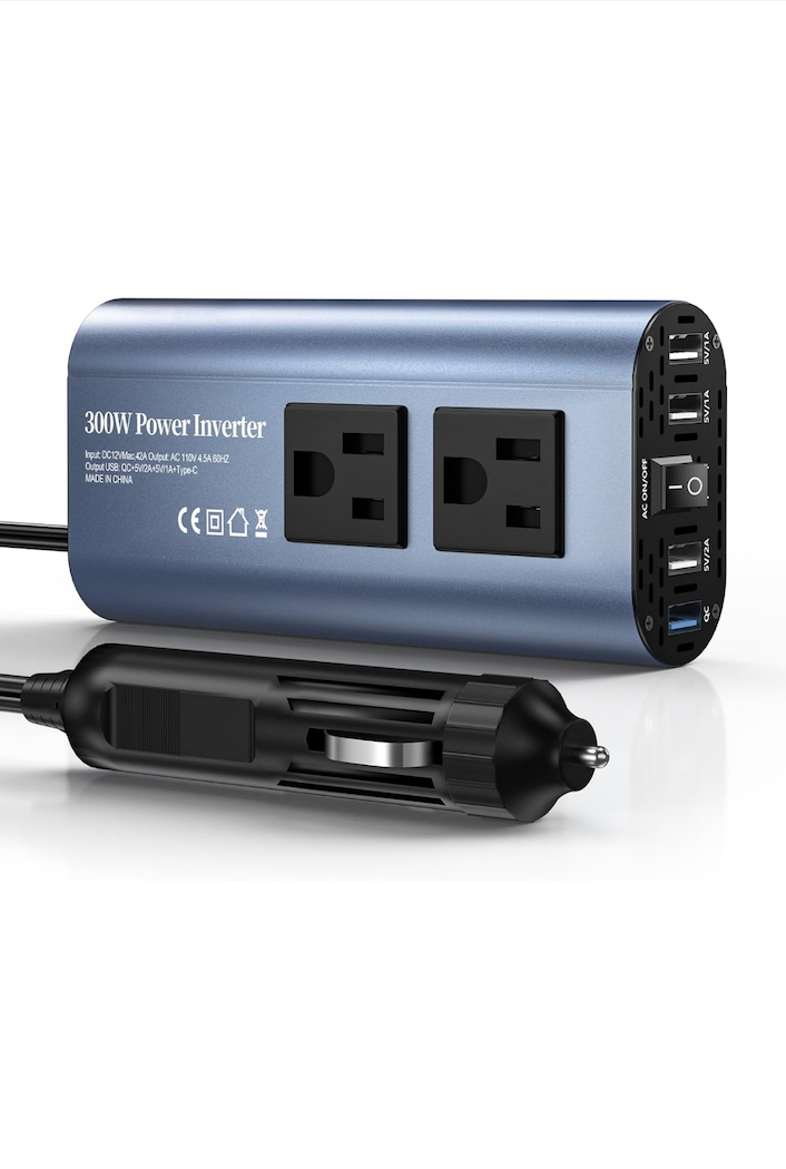 00W Car Power Inverter, DC 12V to 110V AC Car Plug Adapter Outlet with USB-Fast Charger(25W), USB-A (20W) and Dual AC Outlet, QC3.0, 4 USB Ports, Car Charger for Laptop, Phone, etc