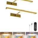 EZVALO Picture Light for Wall, 4800mAh Rechargeable Wireless Remote, Dimmable Magnetic LED Art Display Light with 3 Color Temperatures, for Gallery, Living Room, Bedroom, Hallway (Gold-2Pack)