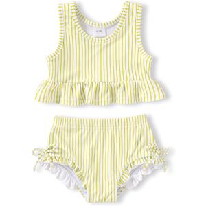 HAPPYMA Baby Swimsuit Toddler Girl Bathing Suit Summer Stripe Bikini Set Beach Two Piece Swim Wear (3-4T, Yellow)