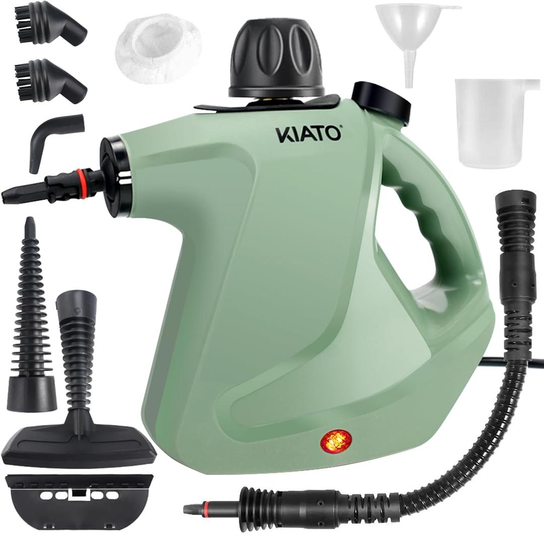 Kiato Handheld Steam Cleaner, 10 in 1 Handheld Steamer for Cleaning, Upholstery Steam Cleaner for Surface Cleaning Home, Sofa, Car, Office (Light Green)