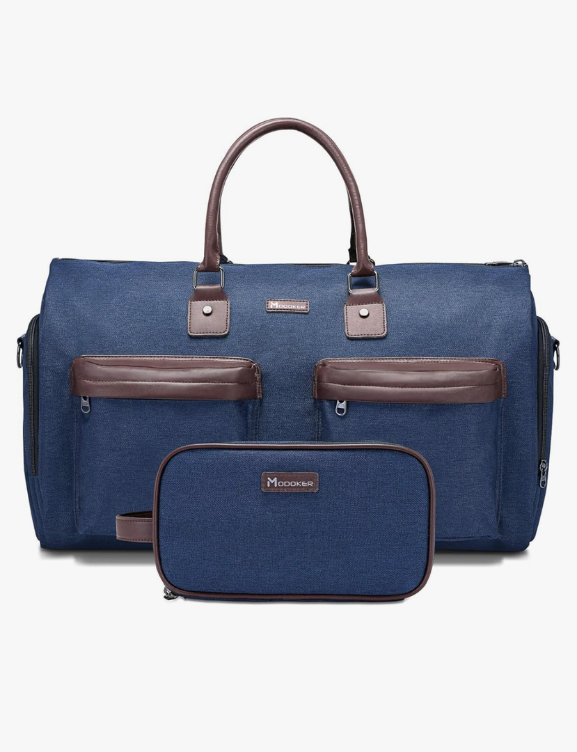Convertible Garment Bag with Toiletry Bag, Modoker Carry on Garment Duffel Bag for Men Women - 2 in 1 Hanging Suitcase Suit Travel Bags, Blue
