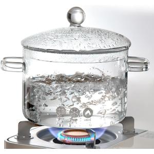 Glass Saucepan with Cover, Transparency Stovetop Pot,Dual Handles Pan with Lid for Pasta Noodle, Soup, Milk, Baby Food making or heating 1.35L/1.9L (1.9L)