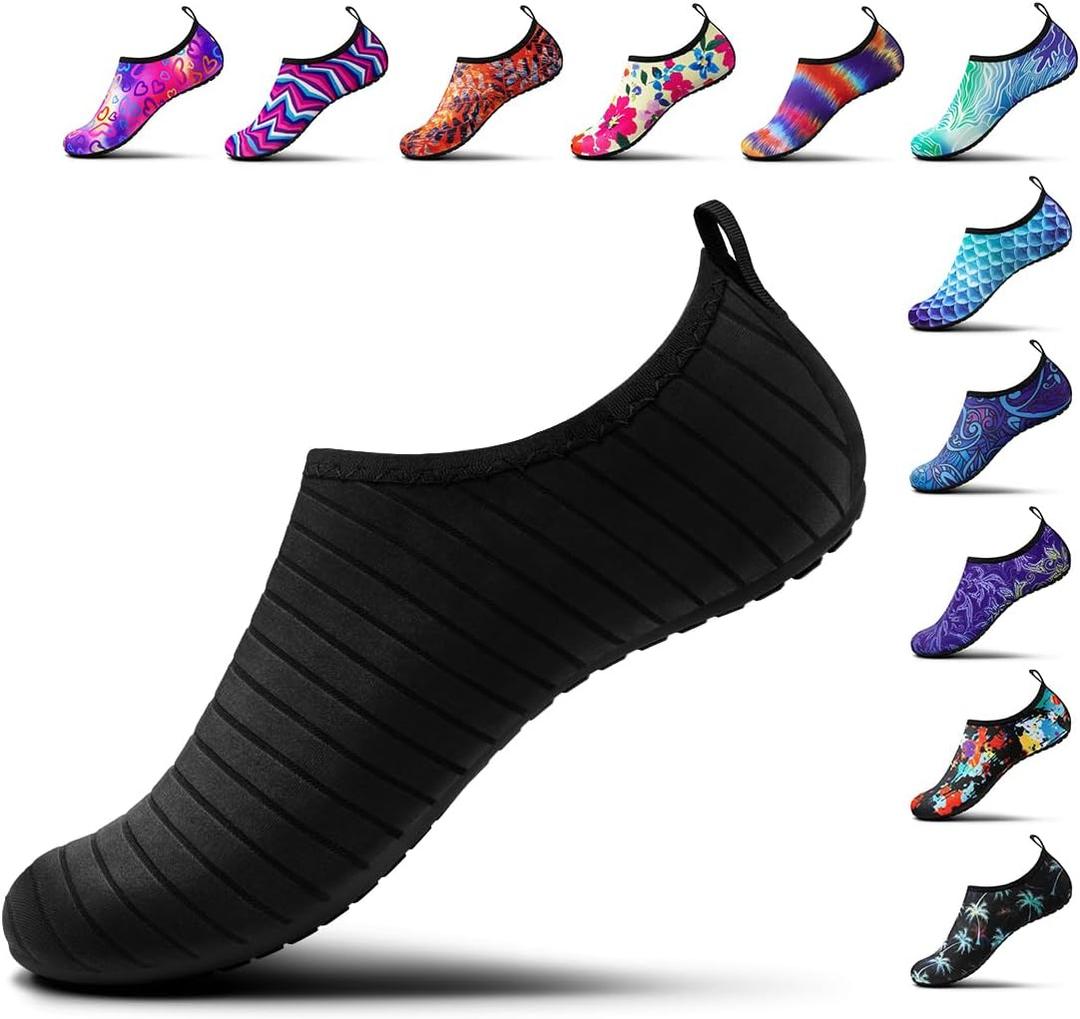 SIMARI Water Shoes Women Men Aqua Socks Beach Barefoot Quick Drying Aqua Aerobics Swim Pool Non Slip Outdoor Travel Essentials Surf River Lake Snorkeling Kayak Yoga Adult Youth (7-8 Women/6-7 Men, 144-black)