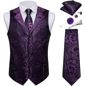 DiBanGu Mens Vest Paisley Suit Vests and Tie Set | Lapel Collar Design,Silk Mens Vest ,Regular Fit,7PCS Gift Set,Breathable and Wear-resistant,Formal Wedding Party Tuxedo, M