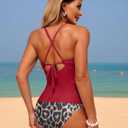 ZAFUL Womens Tankini Swimsuits Smocked 2 Piece Bathing Suits Modest Tie Back Swimwear (Red, M)