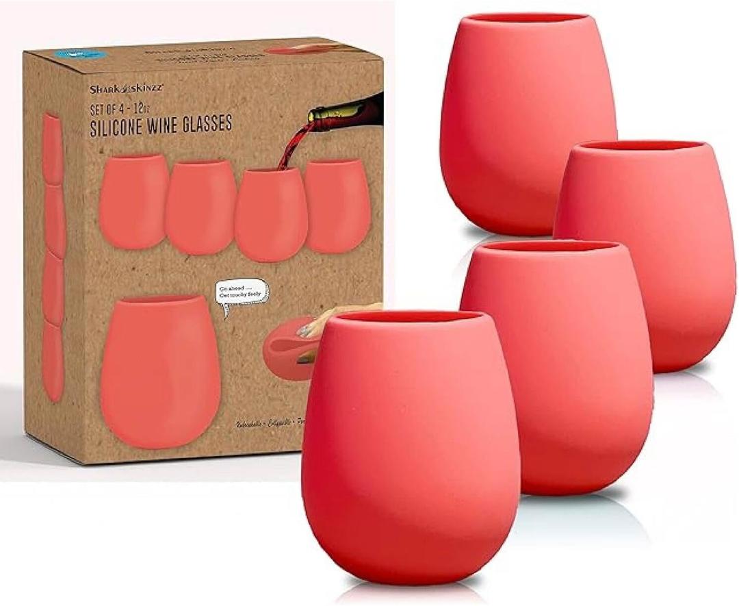 Sili Wraps Unbreakable Silicone Wine Glasses | Set of 4-12oz | BPA-Free | Stemless Outdoor Wine Cups | Coral