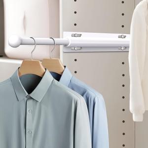 Valet Rod for Closet Pull Out, Retractable Slide Out Valet Rod Closet Organization, 12" Aluminum Valet Clothing Hanger Rods Perfect for Suits, Freshly Pressed Clothes, White