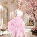 C-ZOFEK Women's Tulle Skirt, High Low Ruffle Layered Fairy Skirt for Dress Costume(Multicolor) (Pink)