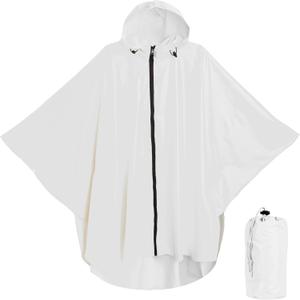 Heavy Duty Rain Poncho for Backpacking, Waterproof Lightweight for Adults, Military, Emergency, Camping, Men, Women (Round-white)