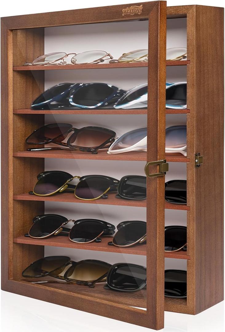 Sunglasses Display Case Wall Mounted Large Sunglasses Organizer Storage Wood Eyeglasses Holder