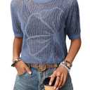 Dokotoo Cruise Outfits for Women 2026 Summer Women's Short Sleeve Pullover Sweater Cute Trendy Fashion Clothing Solid Crochet Boho Tops Beach Vacation Clothes Casual Knit Top Blue, L