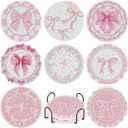 8 Pcs Diamond Painting Coasters,Diamond Painting Kits,Pink Bow Diamond Art Coasters,5D DIY Full Drill Diamond Dots,Gem Art Kits for Adults Arts and Crafts Supplies