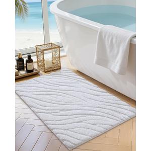 DEXI Bathroom Rugs 17x30, Extra Soft Absorbent Bath Mat, Non Slip Bathmat for Bathroom Floor, Machine Washable Rugs for Shower Floor, White (1'5" X 2'6" (Rectangular))