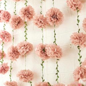 Pink Tissue Paper Pom Pom Garlands, Paper Flowers for Birthday Decorations, Baby Shower, Wedding Engagement, Bridal Shower, Spring Summer Party Decorations, 2 Pcs