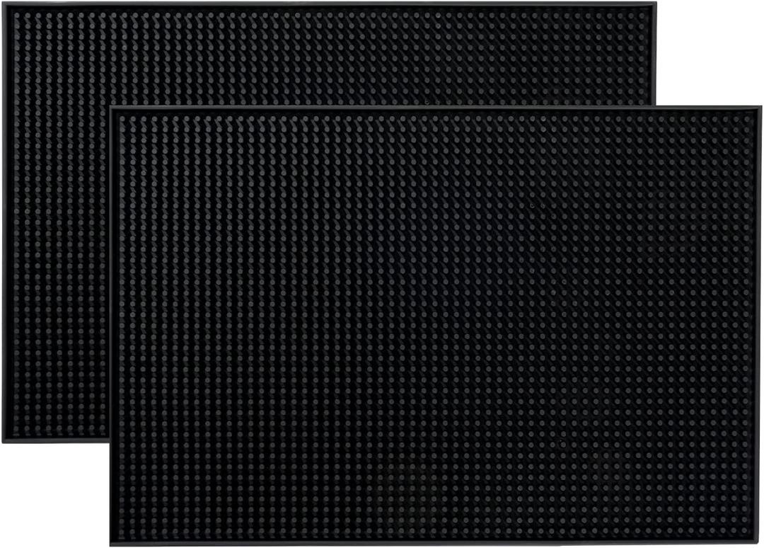 BARsics PVC Bar Service Mat for Cocktail Bartender 18x12 inches (Black 2-Pack)
