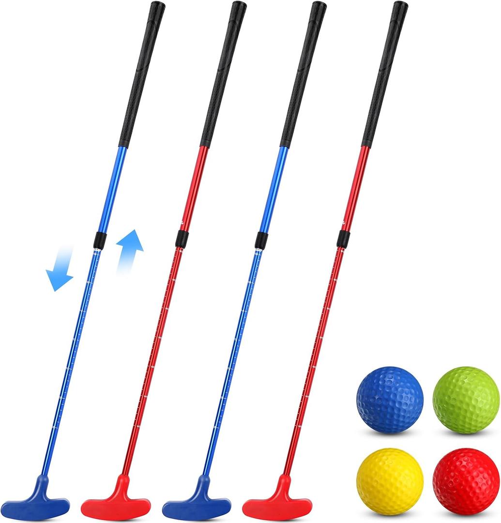 Hiboom 4 Pack Golf Putters for Men and Women Two Way Mini Golf Putter with 4 Balls Adjustable Length Kids Putter Bulk Right or Left Handed Golfers for Children Teenager Junior, 23.6-35.4 inches/ 60-90 cm