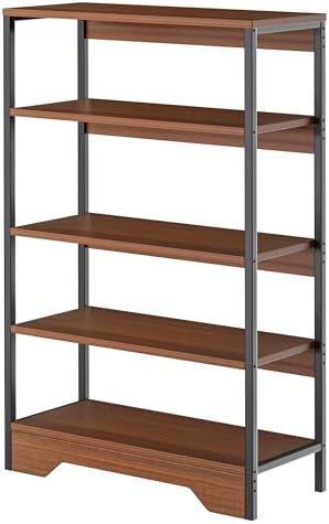 xuange 5-Storey Kitchen Storage Rack, Industrial Bookshelf with Metal Frame, Wood Grain Rack, Suitable for Kitchen, Pantry, Laundry Room and Closet, Brown