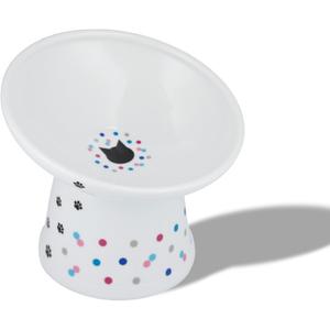Necoichi Raised Cat Food Bowl Ceramic Elevated 15 Tilted Cat Bowl for Whisker Fatigue Dishwasher Microwave Safe, Non-Slip Anti Vomiting Design (Colorful Dots, Extra Wide Tilted, 1.5-Cup Capacity)