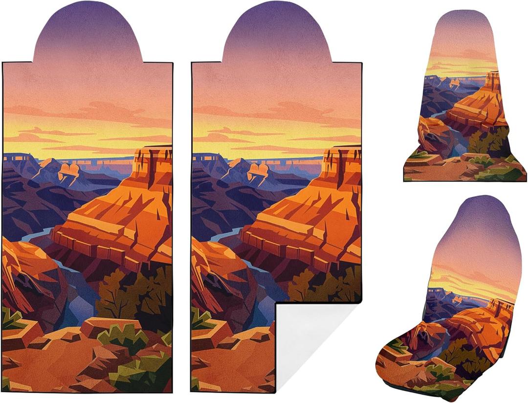 2 Pack Car Seat Towel Covers, Sweat Protector for Front Seats, Premium Thickened Microfiber with Colorado River, Breathable & Quick Dry, Slip-on Headrest Pocket for Gym Running Beach Universal Fit