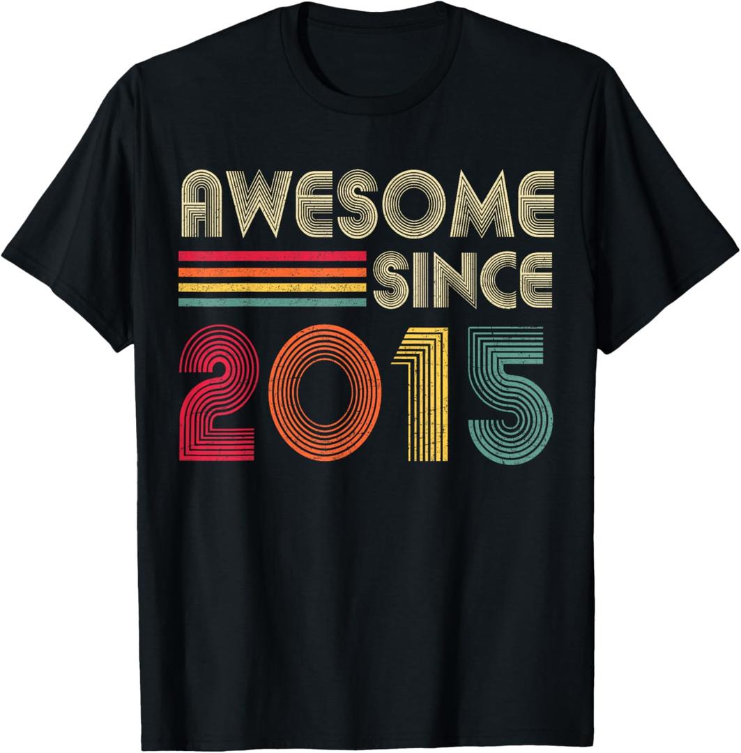 Awesome Since 2015 7th Birthday Retro T-Shirt (Small, Black)