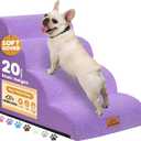 Dog Ramp and Stair for Bed 16" H-20 H,3-Step Cat Stair for Sofa and Chair,4-Step Dog Ramp for High Bed and Window,Durable Nonslip Fabric Cover for Indoor (Purple-20 H, Pet Friendly, 4)