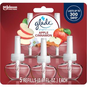 Glade PlugIns Refills Air Freshener, Scented and Essential Oils for Home and Bathroom, Apple Cinnamon, 3.35 Fl Oz, 5 Count