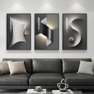 3 Piece Framed Black and White Abstract Wall Art for Living Room, Large Modern Minimalist Geometric Picture Prints Paintings, Bright Style Luxury Artwork for Bedroom Dining Room Wall Decor 20x30 Inch