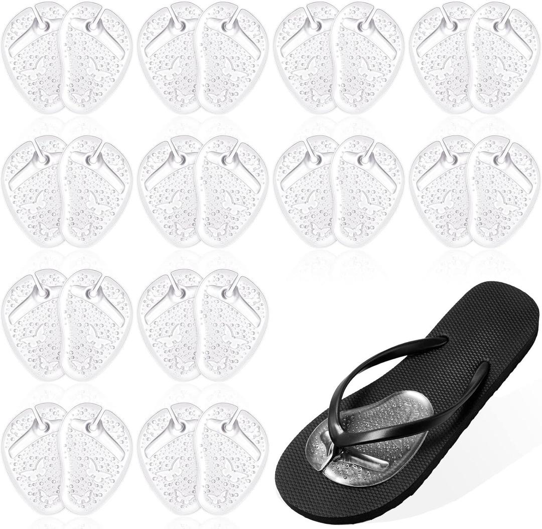 12 Pairs Gel Metatarsal Pads for Thong Sandals, Clear Forefoot Cushion Inserts Anti Slip Sandal Insoles Soft Self Adhesive Foot Grip Pads for Women Men Metatarsal Support and Pain Relief