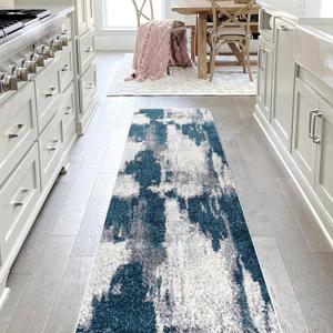 JONATHAN Y SEU302A-28 Zoe Contemporary Bohemian Abstract Marble Navy/White 2 ft. x 8 ft. Runner Rug, Pet Friendly, Stain Resistant, Easy to Clean, for Bedroom, Living Room, Kitchen, Office (2' x 8' (Rectangular))