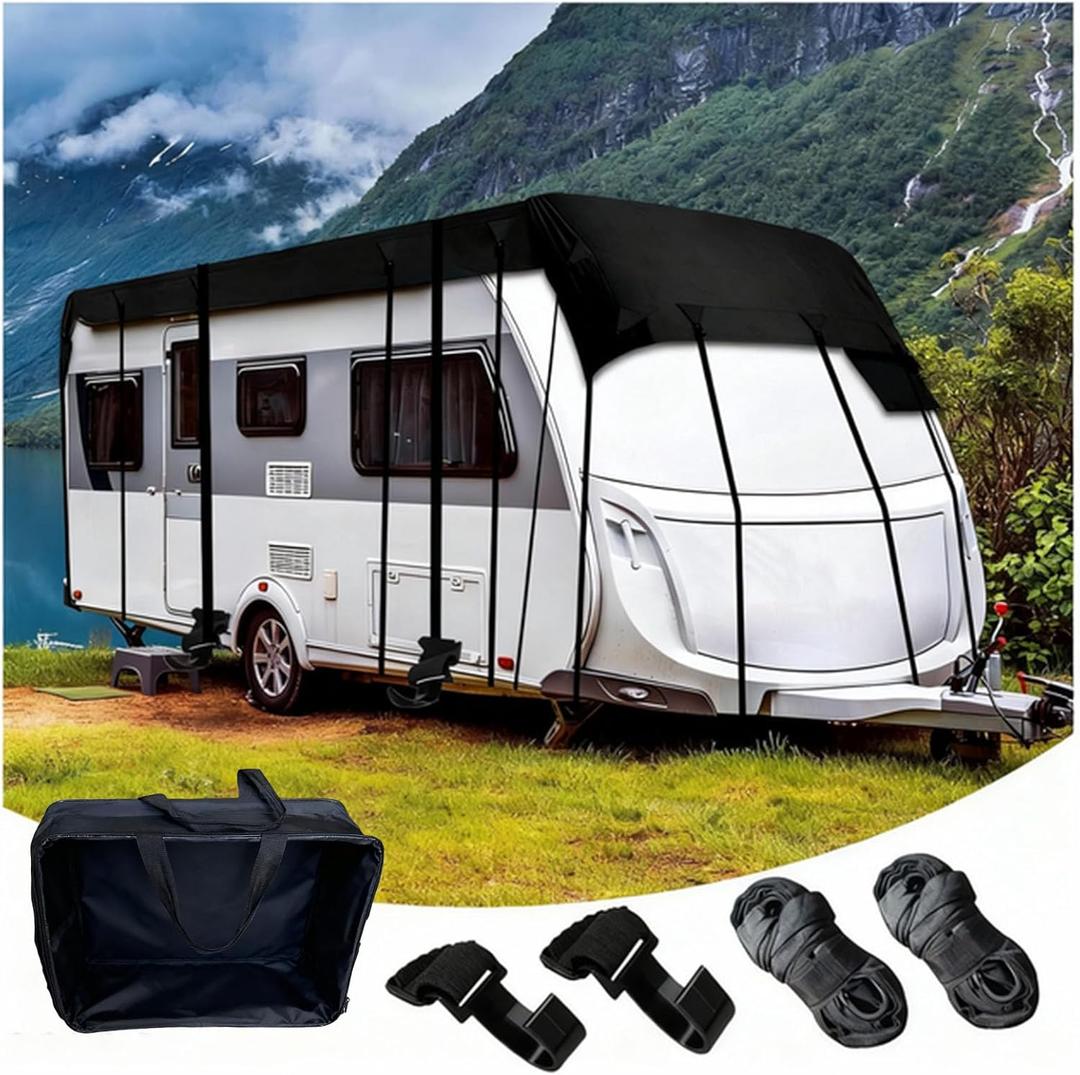Wider 3.3m/10.83ft Rv Covers for Roof Only 210D Oxford Cloth Rv Roof Cover Wind, Rain and Snow Proof with 2 Windproof Straps Black-39.9 x 10.8 ft